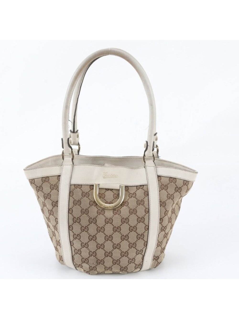 Gucci GG Canvas Abbey Leather Tote Bag Shoulder Hand Gold